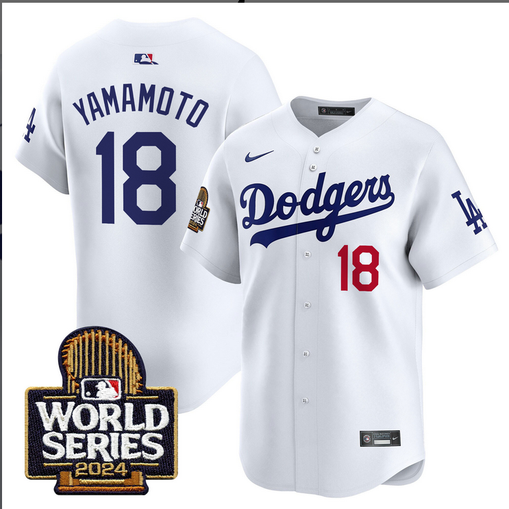Men MLB Los Angeles Dodgers #18 Yamamoto white 2024 World Series Champions Patch Limited Jersey20241105 style 2->los angeles dodgers->MLB Jersey